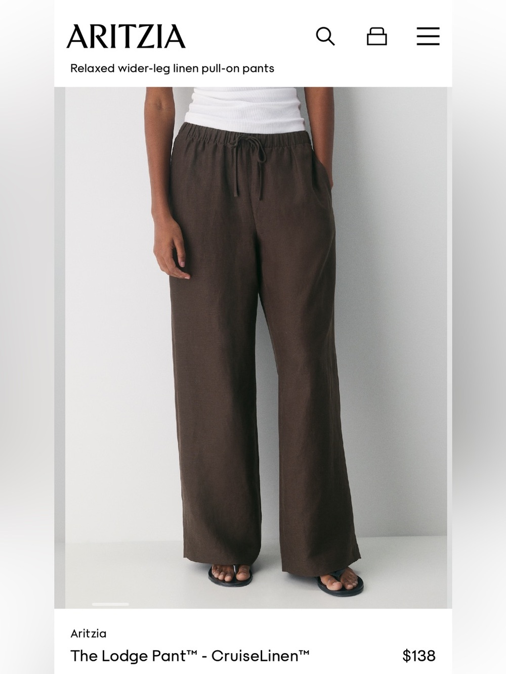 Aritzia The Lodge Pant - Wide-Leg Linen Pants in Rich Mocha Brown